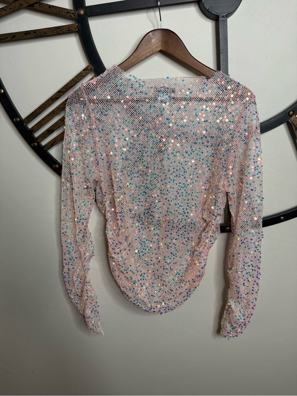 Sans Souci Pink Sequin Long-Sleeve Sheet Rouched Top XL
